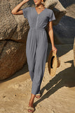 Casual Simplicity Solid Zipper V Neck Straight Jumpsuits