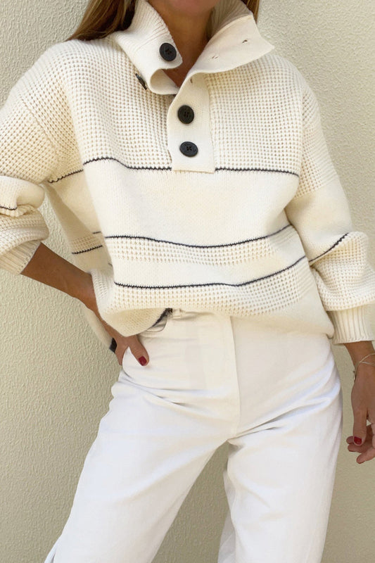 Casual Striped Patchwork Contrast Turtleneck Tops