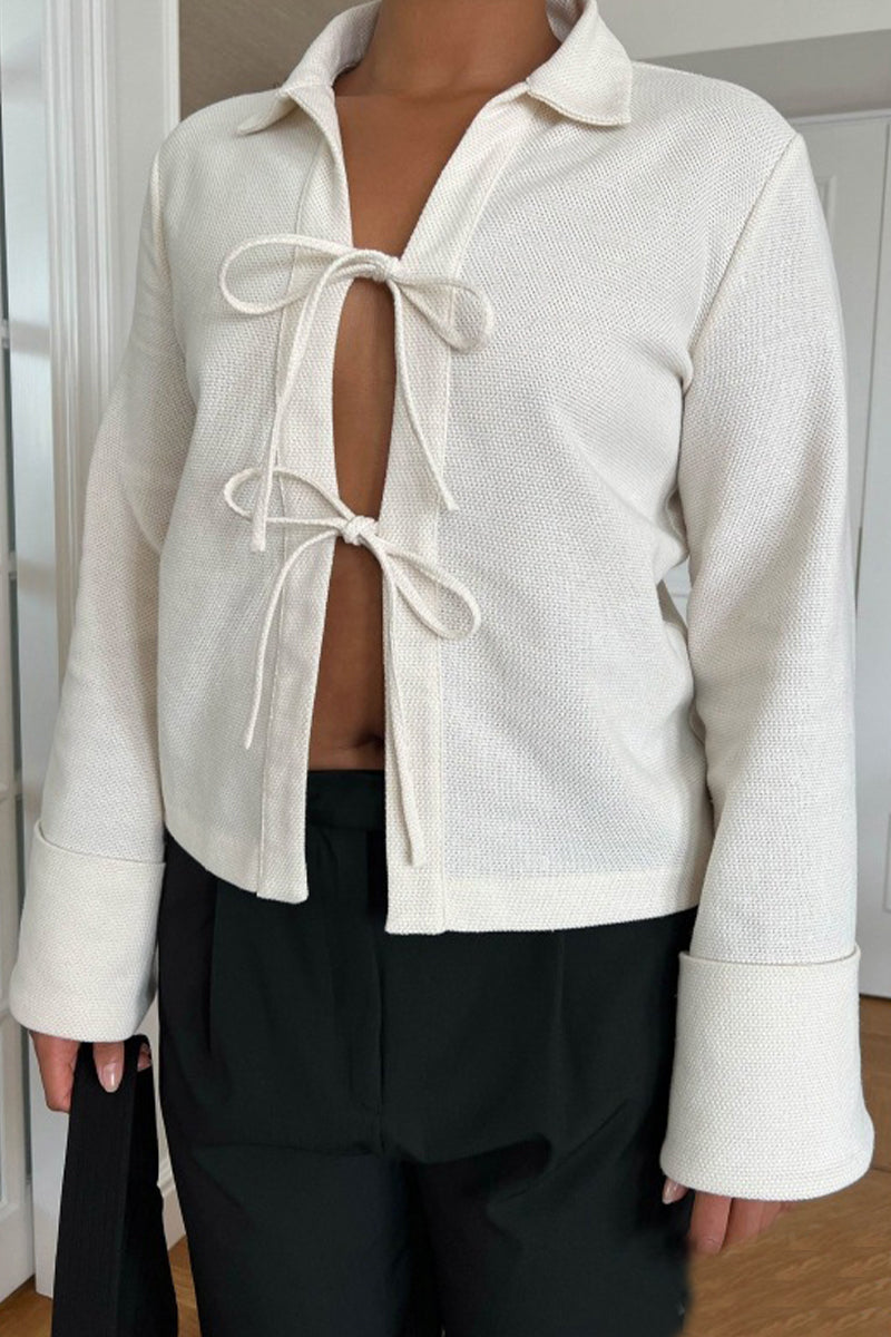 Sexy Simplicity Solid Frenulum Shirt Collar Outerwear