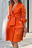 Casual Street Solid Pocket Frenulum V Neck Suit Dress Dresses