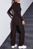 Casual Simplicity Solid Buckle Turndown Collar Long Sleeve Two Pieces