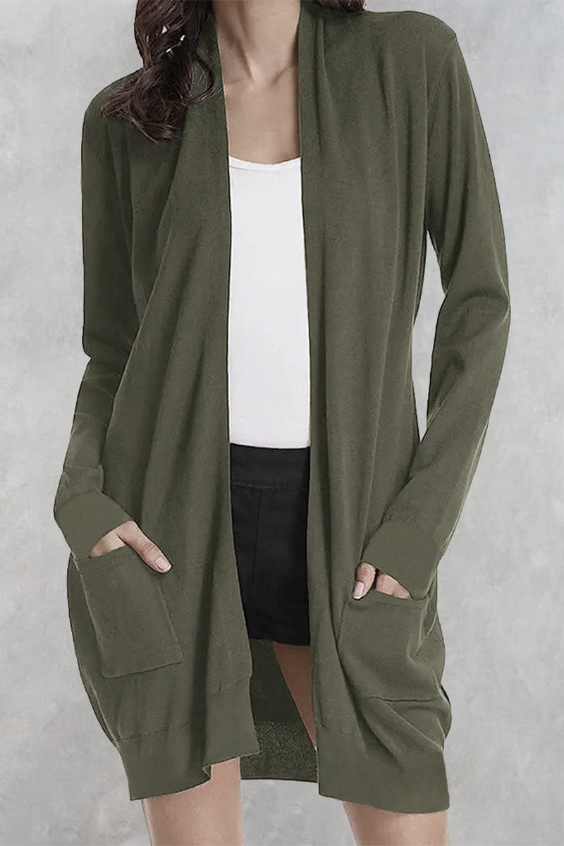 Casual Solid Pocket Cardigan Collar Outerwear