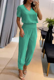 Casual Daily Solid Solid Color V Neck Short Sleeve Two Pieces