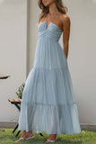 Sweet Elegant Solid Patchwork Halter Sleeveless Dress Dresses