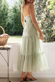 Sweet Elegant Solid Patchwork Halter Sleeveless Dress Dresses