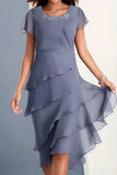 Sweet Elegant Solid Patch O Neck A Line Short Sleeve Dress(5 Colors)