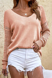 Casual Solid Hollowed Out V Neck Tops