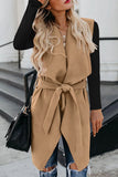 Casual Elegant Solid With Belt Turndown Collar Outerwear