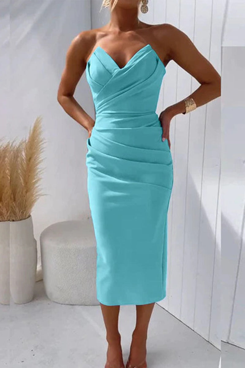 Sexy Formal Solid Fold V Neck Evening Dresses(8 Colors)