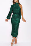 Elegant Formal Solid Sequins Slit Halter Evening Dress Dresses