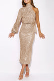 Elegant Formal Solid Sequins Slit Halter Evening Dress Dresses