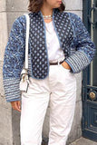 Sweet British Style Print Patchwork Cardigan Collar Outerwear