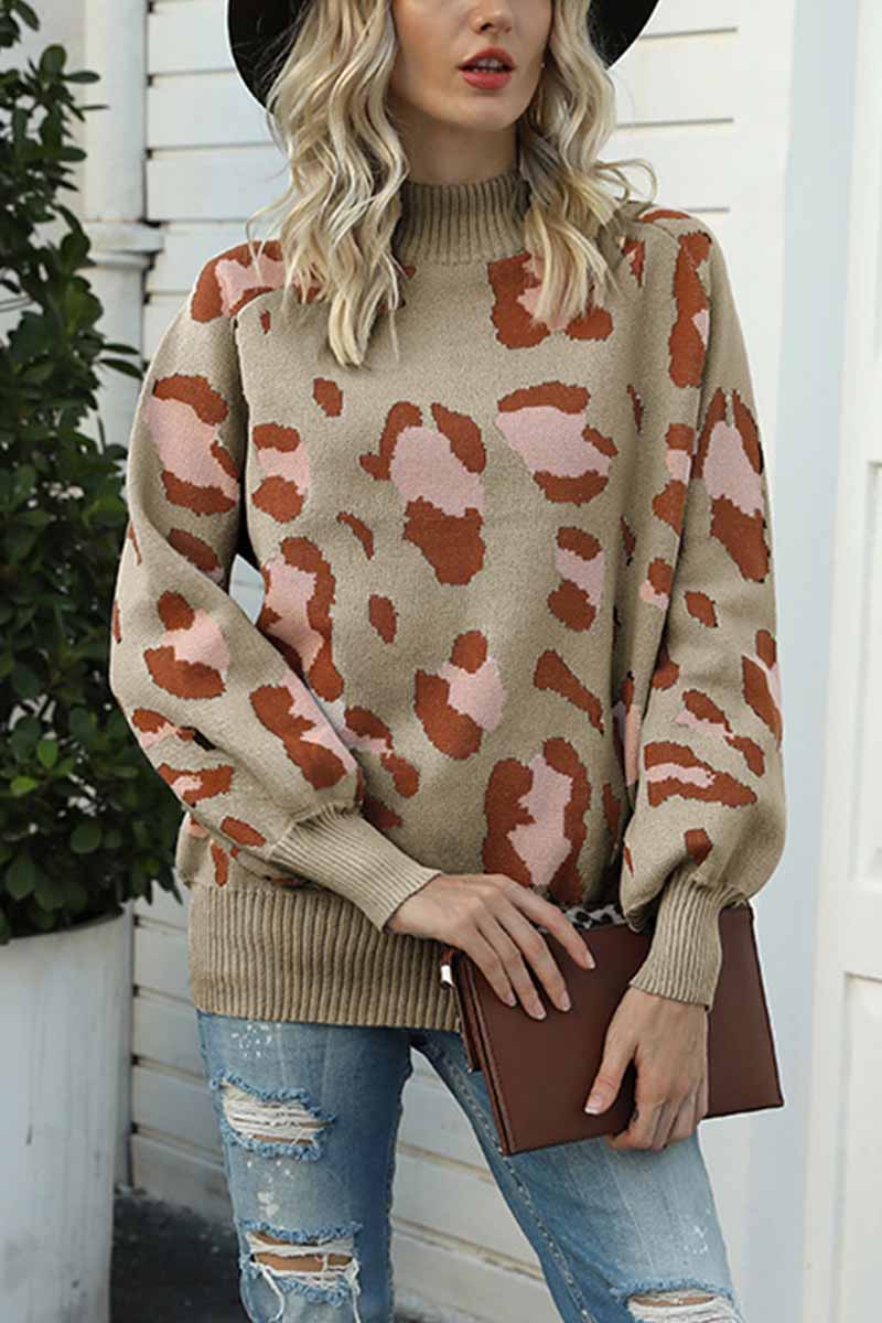 Chicindress Turtleneck Loose Leopard Sweater