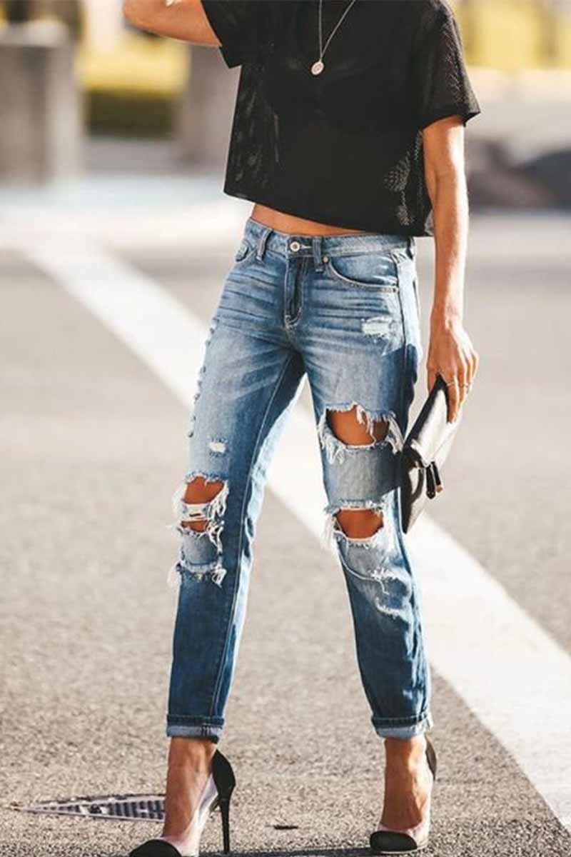 Chicindress Regular Blue Ripped Jeans