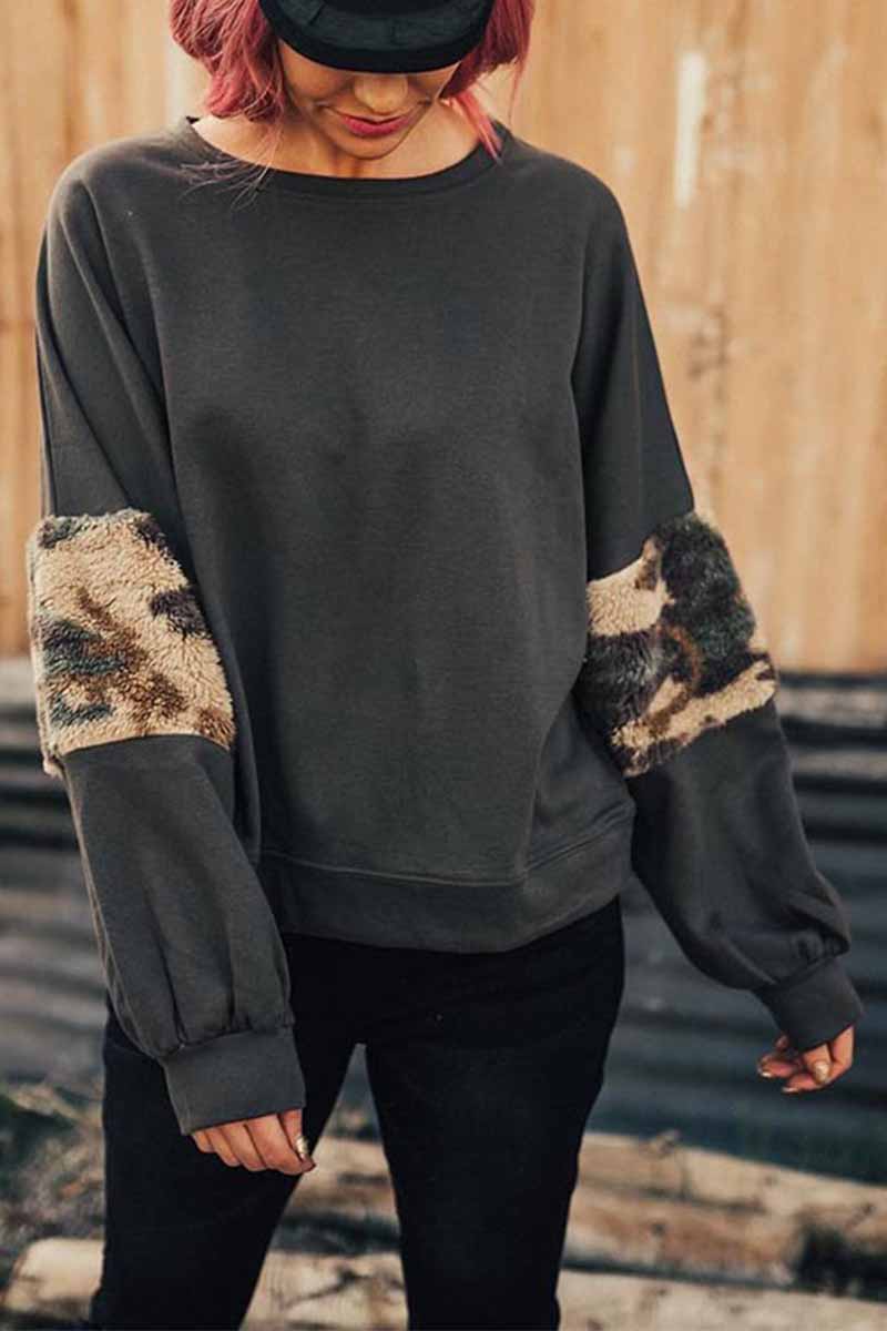 Chicindress Sleeve Leapord Patchwork Sweatshirt