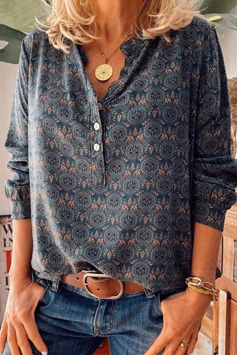 Chicindress Vintage V-Neck Button Print Shirt(3 Colors)