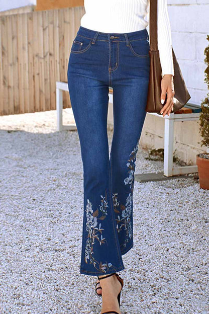 Chicindress Denim High Waist Embroidered Trousers