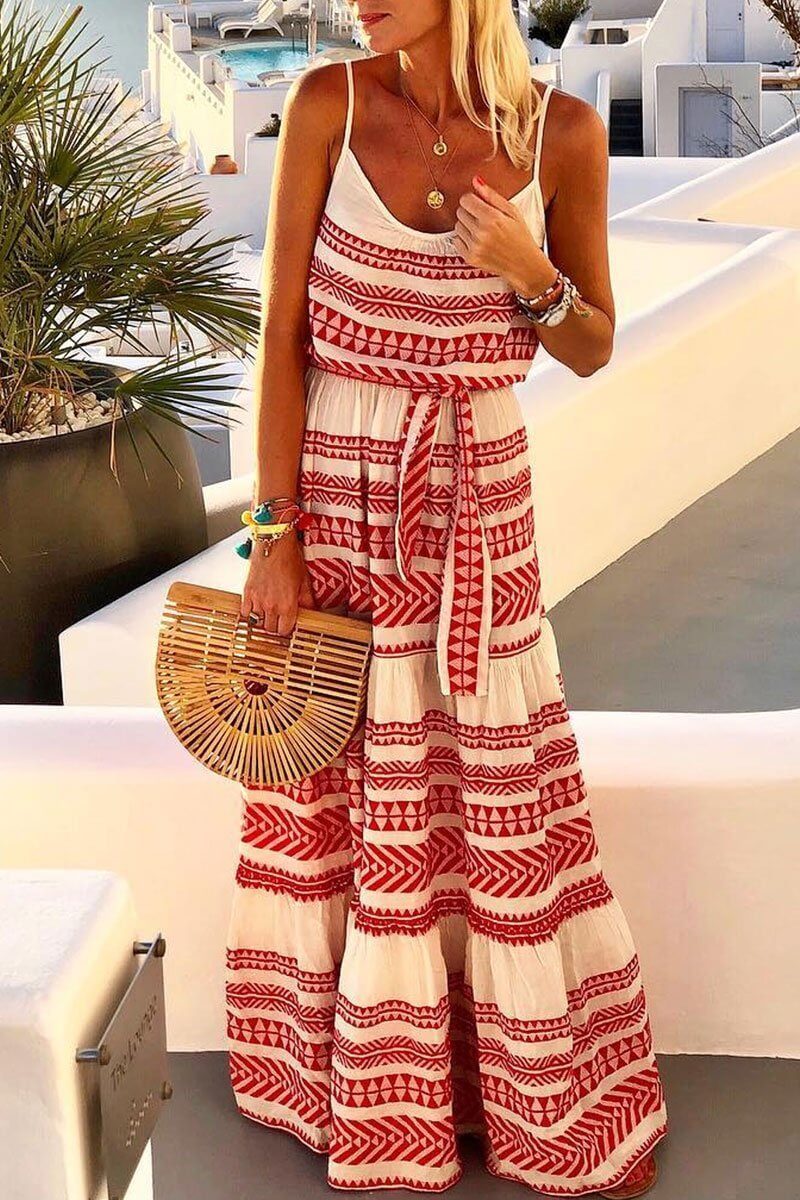 Chicindress Geometric Printed Loose Ankle Maxi Dress(4 Colors)