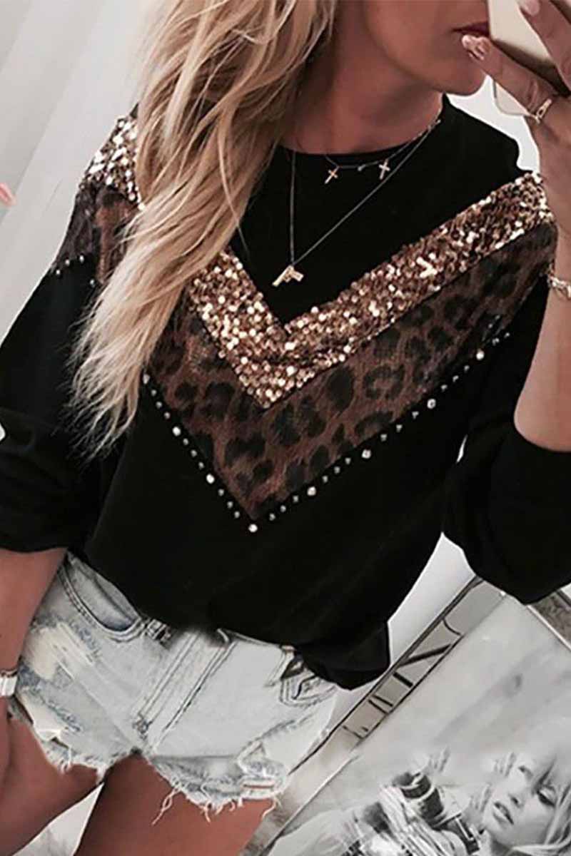 Chicindress Leopard Sequin O-Neck Top