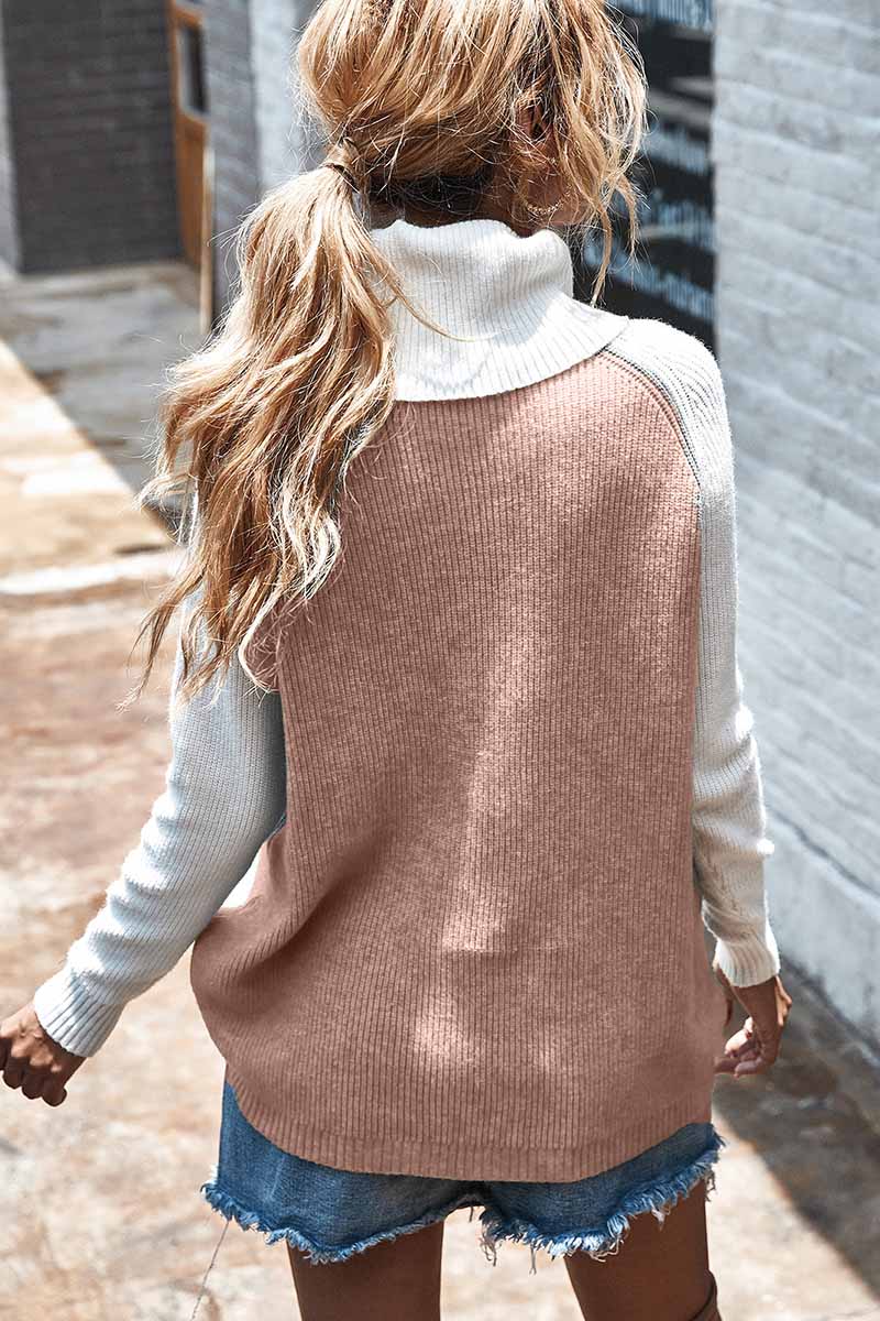 Chicindress Contrasting High Neck Solid Sweater