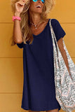 Chicindress Loose Solid Color Short Sleeve V-Neck Mini Dress(2 Colors)