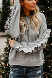 Chicindress Loose Round Neck Ruffled Long Sleeves Tops