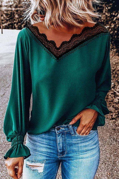 Chicindress Lace V-Neck Long Sleeve Tops