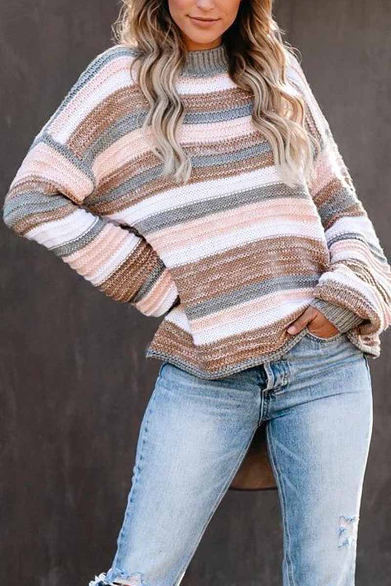 Chicindress O-neck Stitching Striped Long-Sleeved sweater