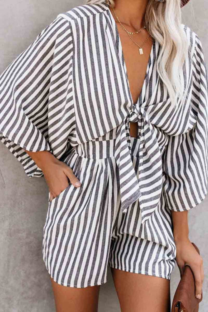 Chicindress Striped Short Sleeve Loose Romper