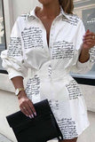 Chicindress Slim Waist Letter Print Long Sleeve Mini Dress