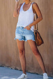 Chicindress Ripped Fringed Solid Denim Shorts