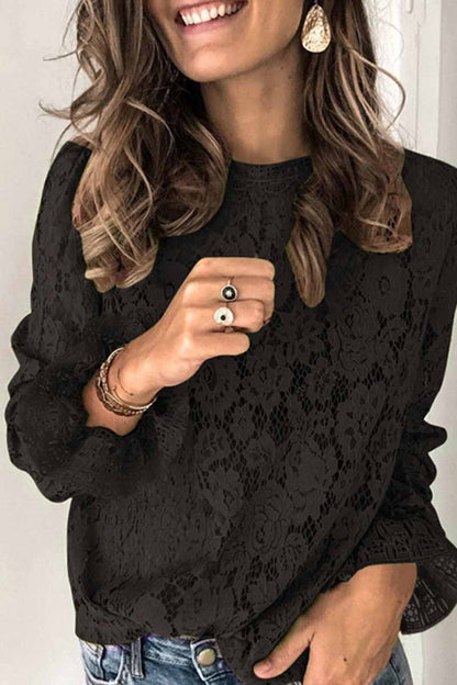 Chicindress Long Sleeve Openwork Lace Blouse(5 Colors)