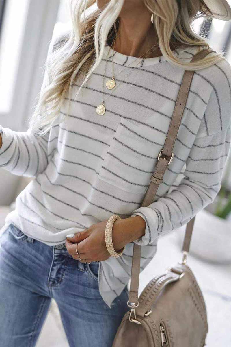 Chicindress Striped Long Sleeve Top With Pocket