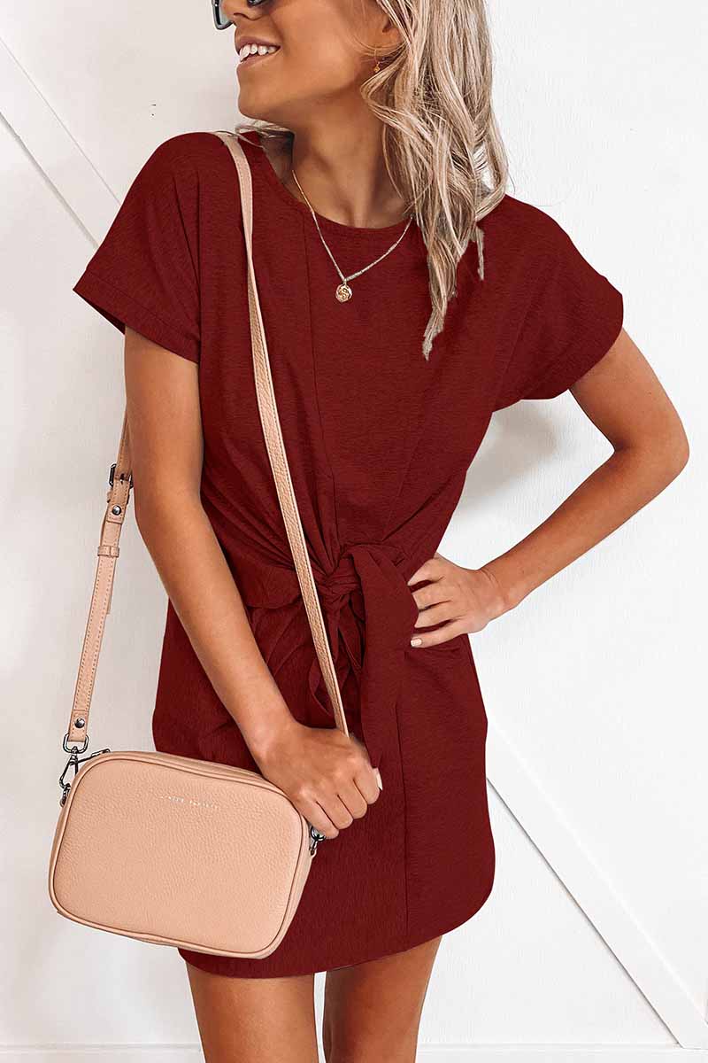 Chicindress Loose Tie Solid Color Short Sleeves Mini Dress(6 Colors)