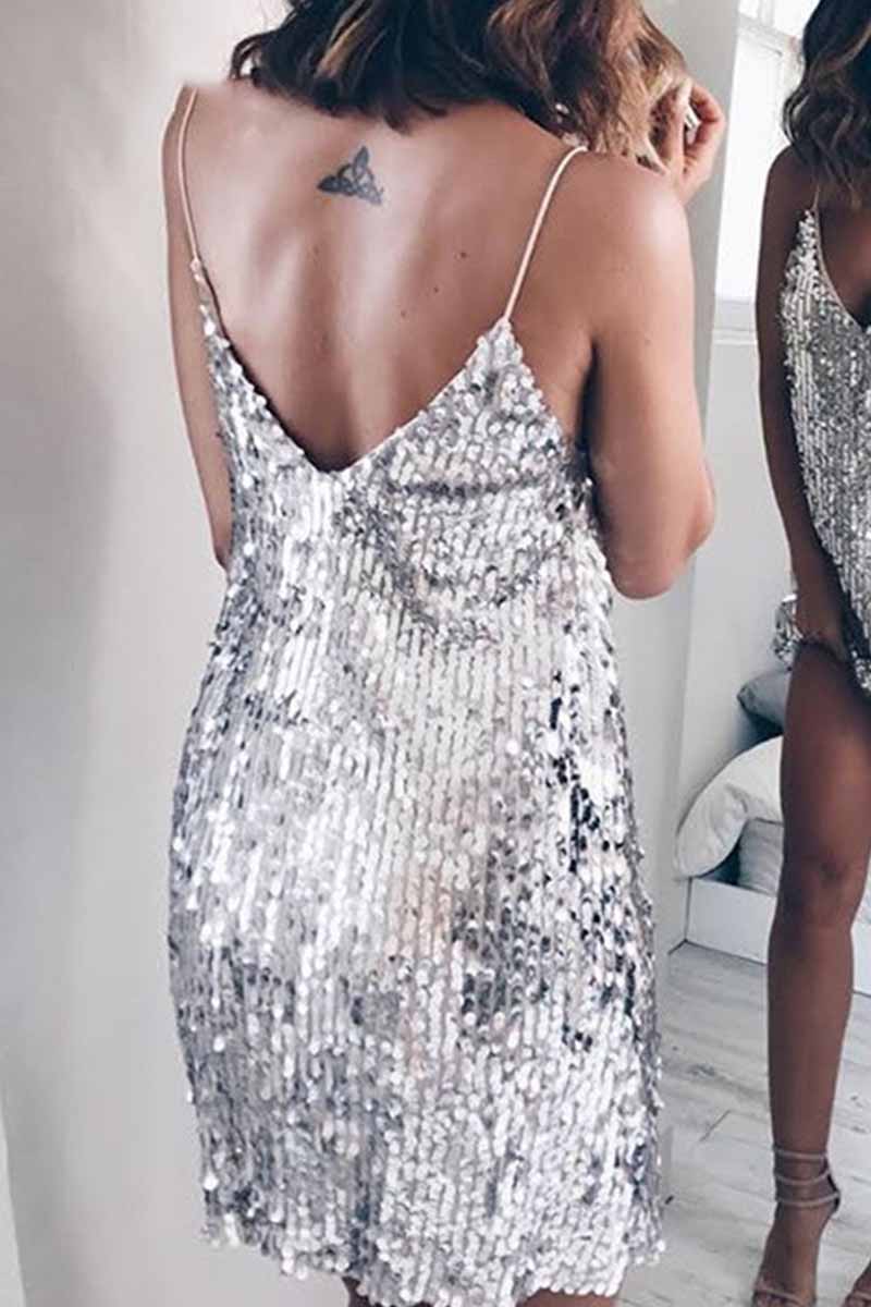 Chicindress Sexy Sequined V-Neck Mini Dresses