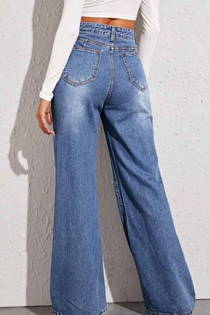 Chicindress Solid Loose Blue Denim Trousers