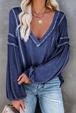 Chicindress Solid Color Pullover V-Neck Bubble Long Sleeves Tops(4 Colors)