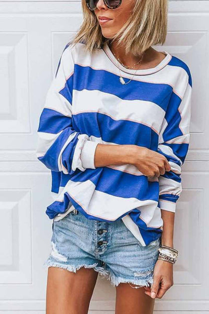 Chicindress Loose Round Neck Striped T-shirt