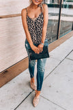 Chicindress V Neck Leopard Printed Brown Tank Top