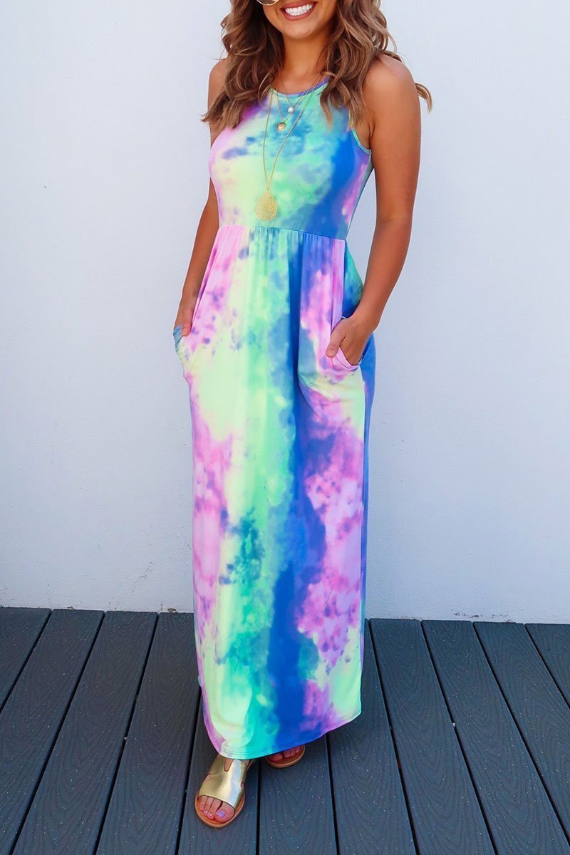 Chicindress Tie-dye Printed Multicolor Maxi Dress