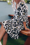 Chicindress V Neck Leopard Printed Knee Length A Line Dress
