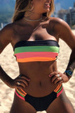Chicindress Bandeau Rainbow Striped Bikini Set (3 Colors)
