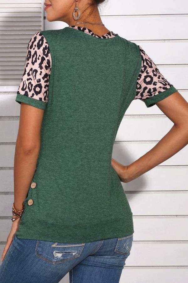 Chicindress Leopard Patchwork Green T-shirt