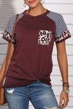 Chicindress Patchwork Leopard Striped Wine Red T-shirt