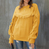 Chicindress Round Neck Loose Tassel Twist Solid Color Sweater