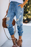 Chicindress Adjustable Waist Ripped Loose Jeans