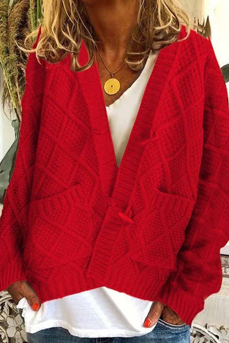 Chicindress Solid Ribbed Horn Buckle Pockets Cardigan(4 Colors)
