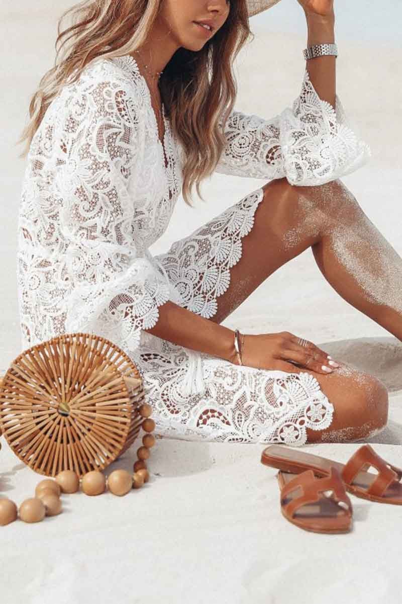 Chicindress Sexy Lace Long-sleeved V-neck Swimwear Cover-up