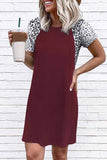 Chicindress Round Neck Rotator Sleeve Leopard Print Stitching Mini Dress