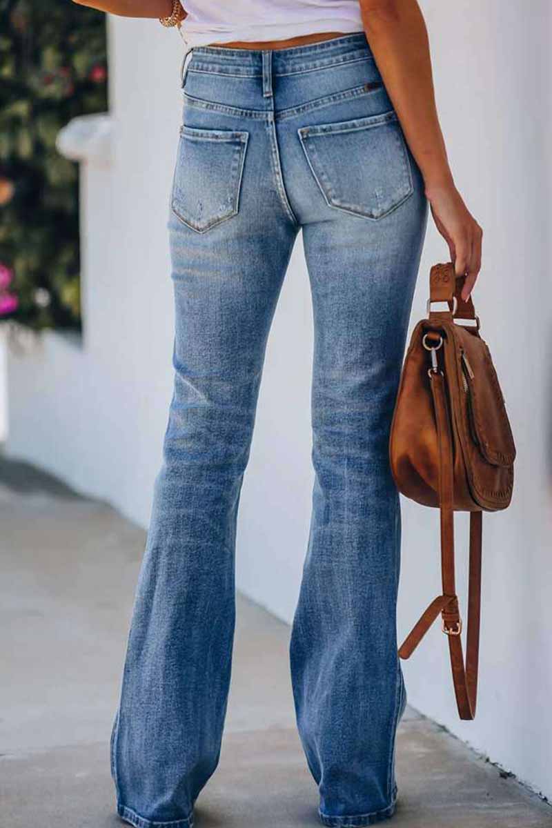 Chicindress Women Jeans Mid Rise Fitted Make Old Denim Pants